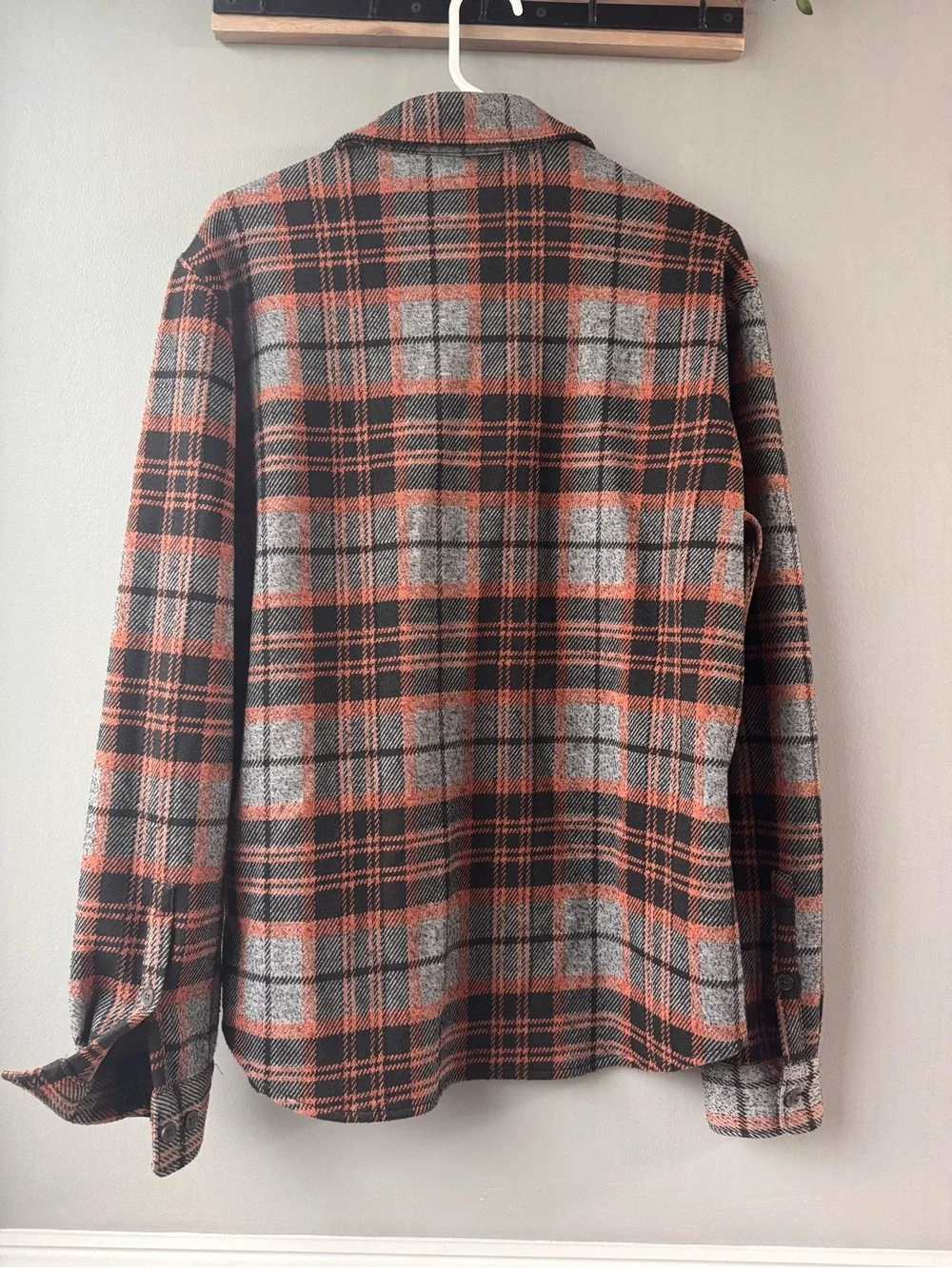 Express Plaid Button-Up Flannel in Orange, Black, and Gray